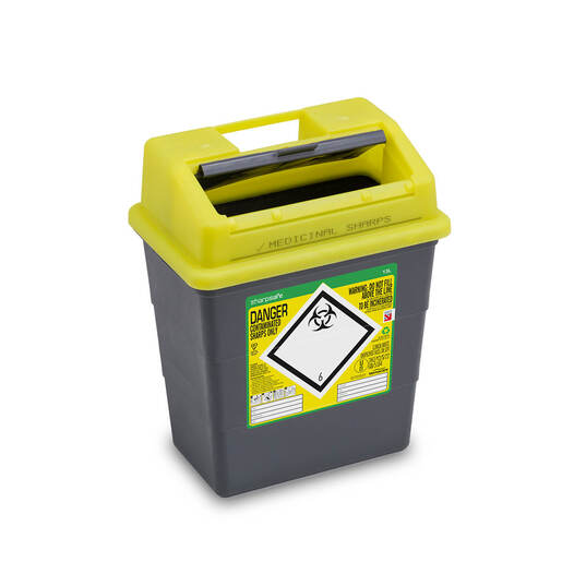 Sharpsafe 13L Grey UK Yellow Lid