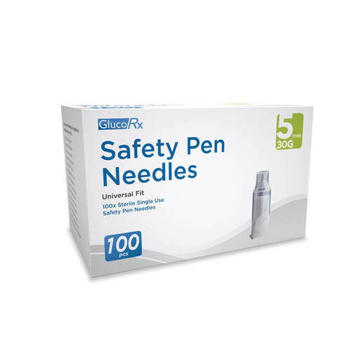 GlucoRx Safety Pen Needles 5mm/30G X 100